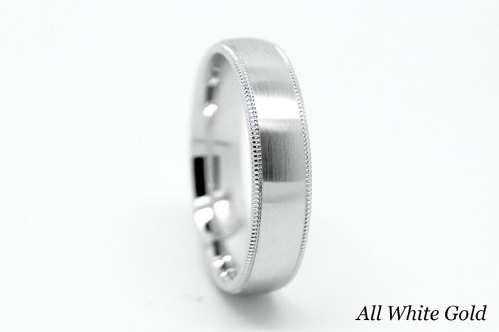 5mm Gold Dome Brushed with Milgrain Edge Wedding Band for Men and Women | T-0029