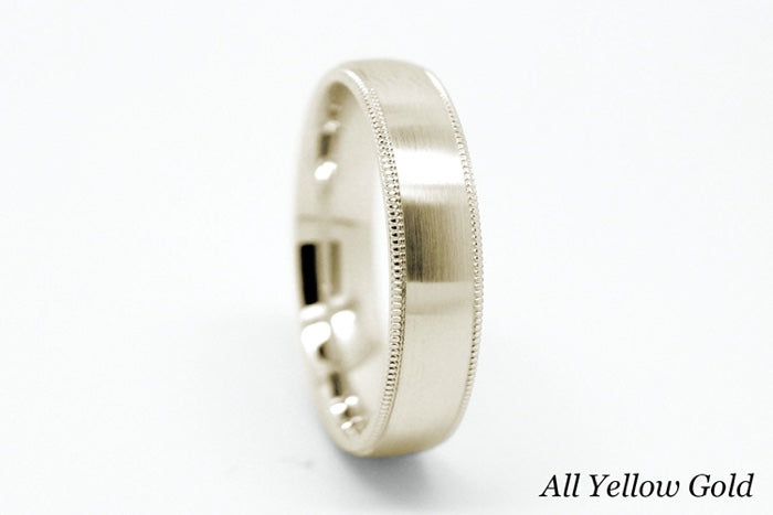 5mm Gold Dome Brushed with Milgrain Edge Wedding Band for Men and Women | T-0029