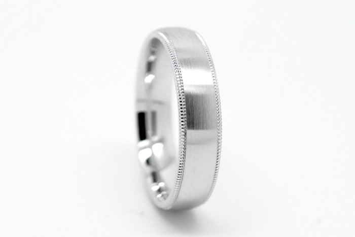 5mm 925 Silver Dome Brushed with Milgrain Edge Wedding Band for Men and Women | T-0029