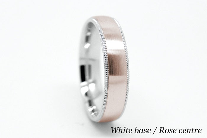 5mm Gold Dome Brushed with Milgrain Edge Wedding Band for Men and Women | T-0029