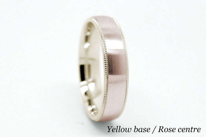 5mm Gold Dome Brushed with Milgrain Edge Wedding Band for Men and Women | T-0029
