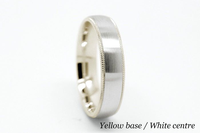 5mm Gold Dome Brushed with Milgrain Edge Wedding Band for Men and Women | T-0029