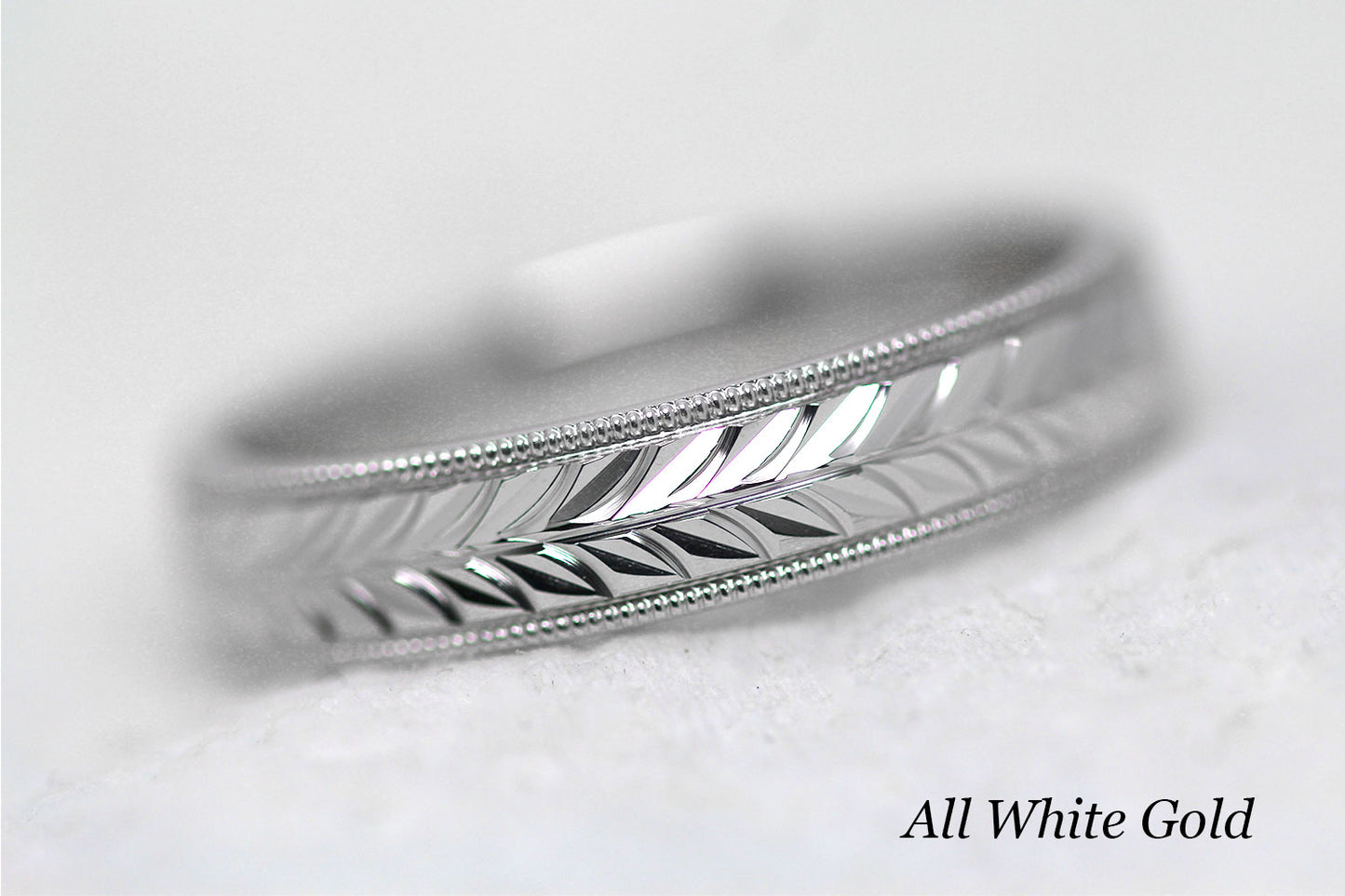 5mm Gold Leafy Floral Design with Milgrain Wedding Band for Men and Women | AT-0032