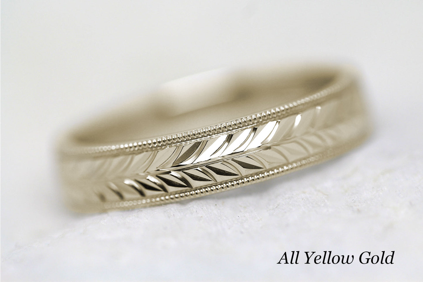 5mm Gold Leafy Floral Design with Milgrain Wedding Band for Men and Women | AT-0032