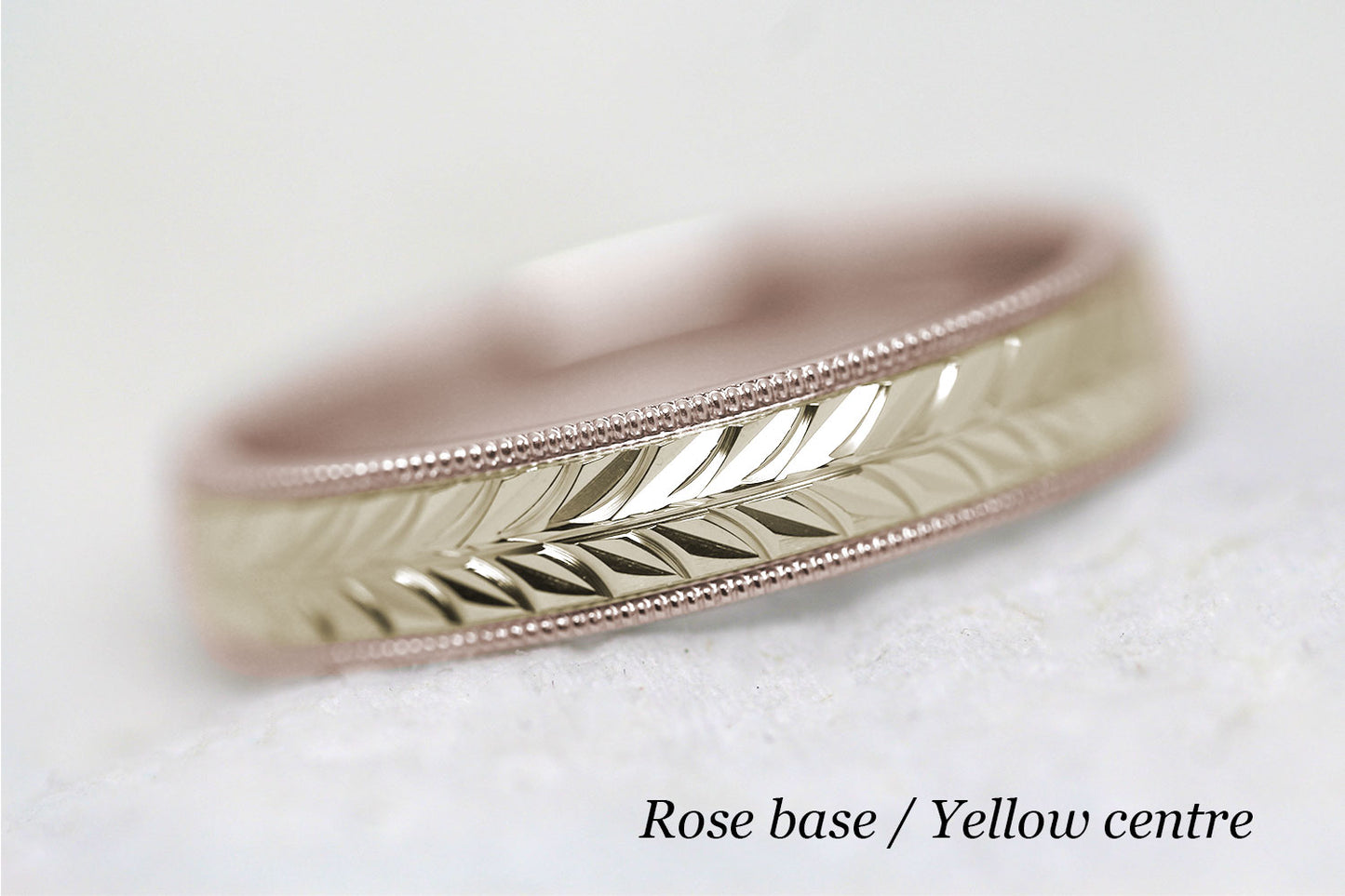 5mm Gold Leafy Floral Design with Milgrain Wedding Band for Men and Women | AT-0032