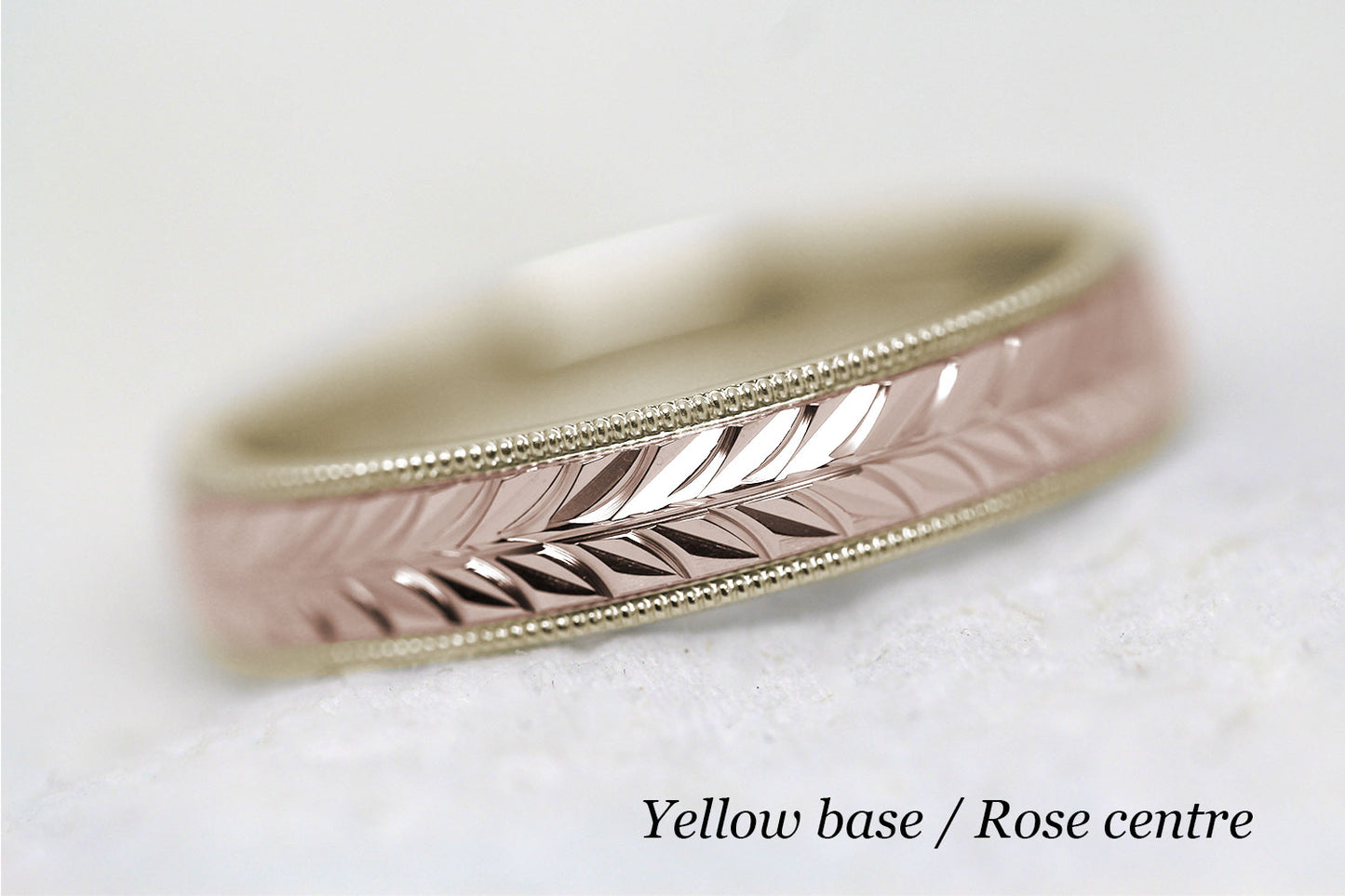 5mm Gold Leafy Floral Design with Milgrain Wedding Band for Men and Women | AT-0032