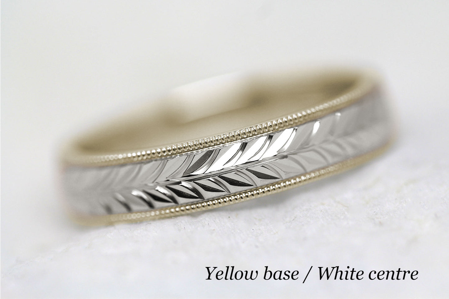 5mm Gold Leafy Floral Design with Milgrain Wedding Band for Men and Women | AT-0032