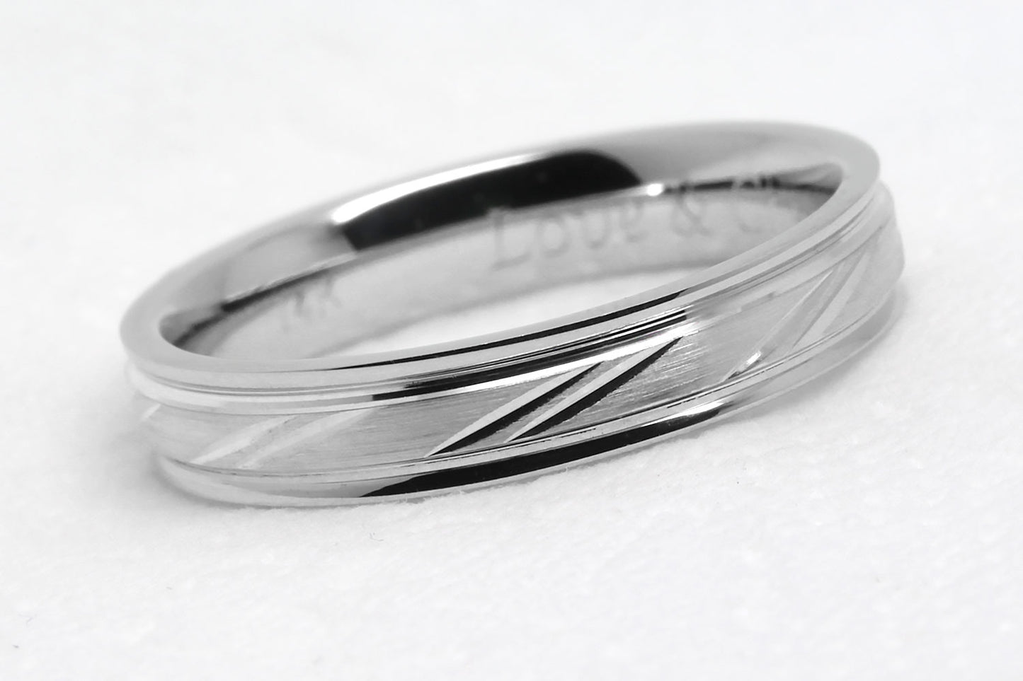 4mm 925 Sterling Silver Wedding Band with Diagonal Design for Men and Women | AT-4127