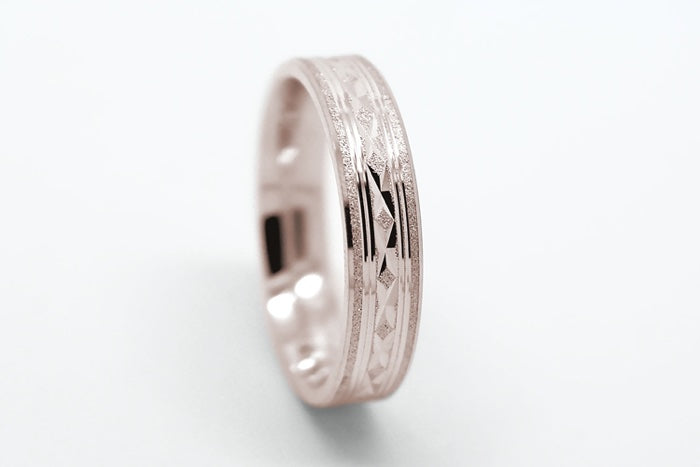 5mm Gold Filigree Rhombuses Design Flat Wedding Band for Men and Women | T-5001