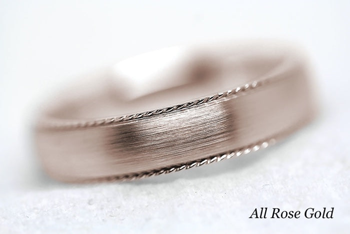 5mm Gold Dome Brushed with Twisted Edge Wedding Band for Men and Women | AT-5019