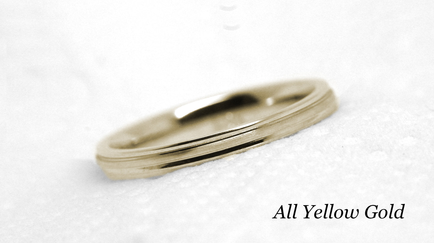 2mm Two Tone Gold Women's Wedding Band 10K 14K 18K | 2mm Solid Gold Wedding Band for Women. Classic Satin finish with Polished edges gives this gold ring an elegant and classic look.