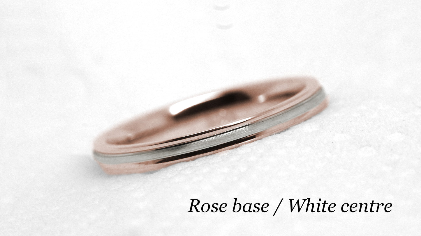 2mm Two Tone Gold Women's Wedding Band 10K 14K 18K | 2mm Solid Gold Wedding Band for Women. Classic Satin finish with Polished edges gives this gold ring an elegant and classic look.