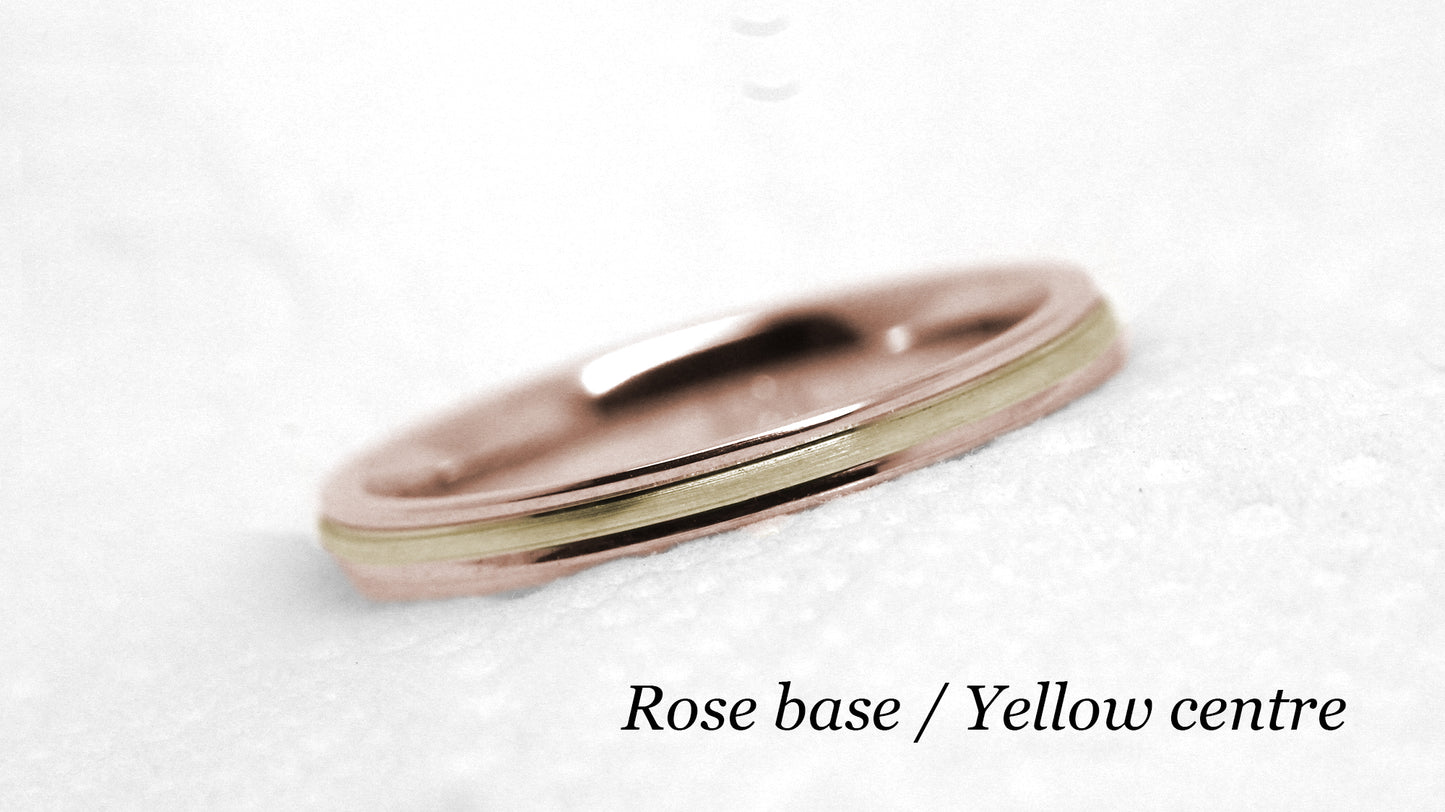 2mm Two Tone Gold Women's Wedding Band 10K 14K 18K | 2mm Solid Gold Wedding Band for Women. Classic Satin finish with Polished edges gives this gold ring an elegant and classic look.