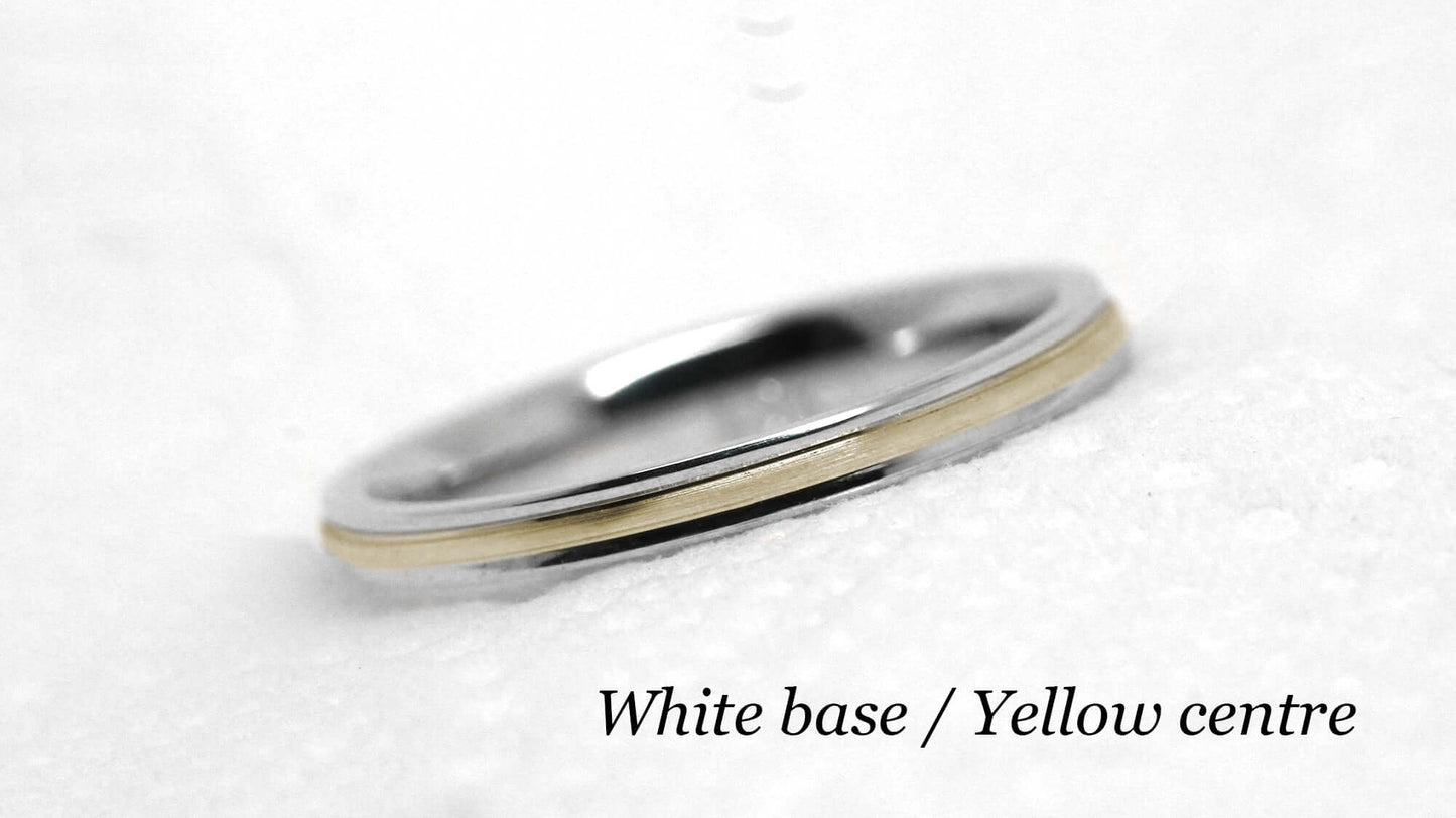 2mm Two Tone Gold Women's Wedding Band 10K 14K 18K | 2mm Solid Gold Wedding Band for Women. Classic Satin finish with Polished edges gives this gold ring an elegant and classic look.