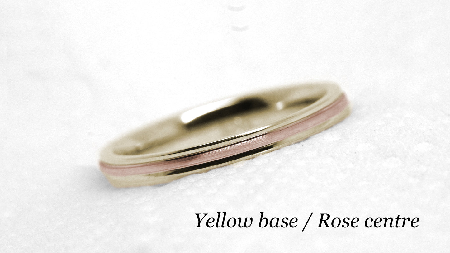 2mm Two Tone Gold Women's Wedding Band 10K 14K 18K | 2mm Solid Gold Wedding Band for Women. Classic Satin finish with Polished edges gives this gold ring an elegant and classic look.