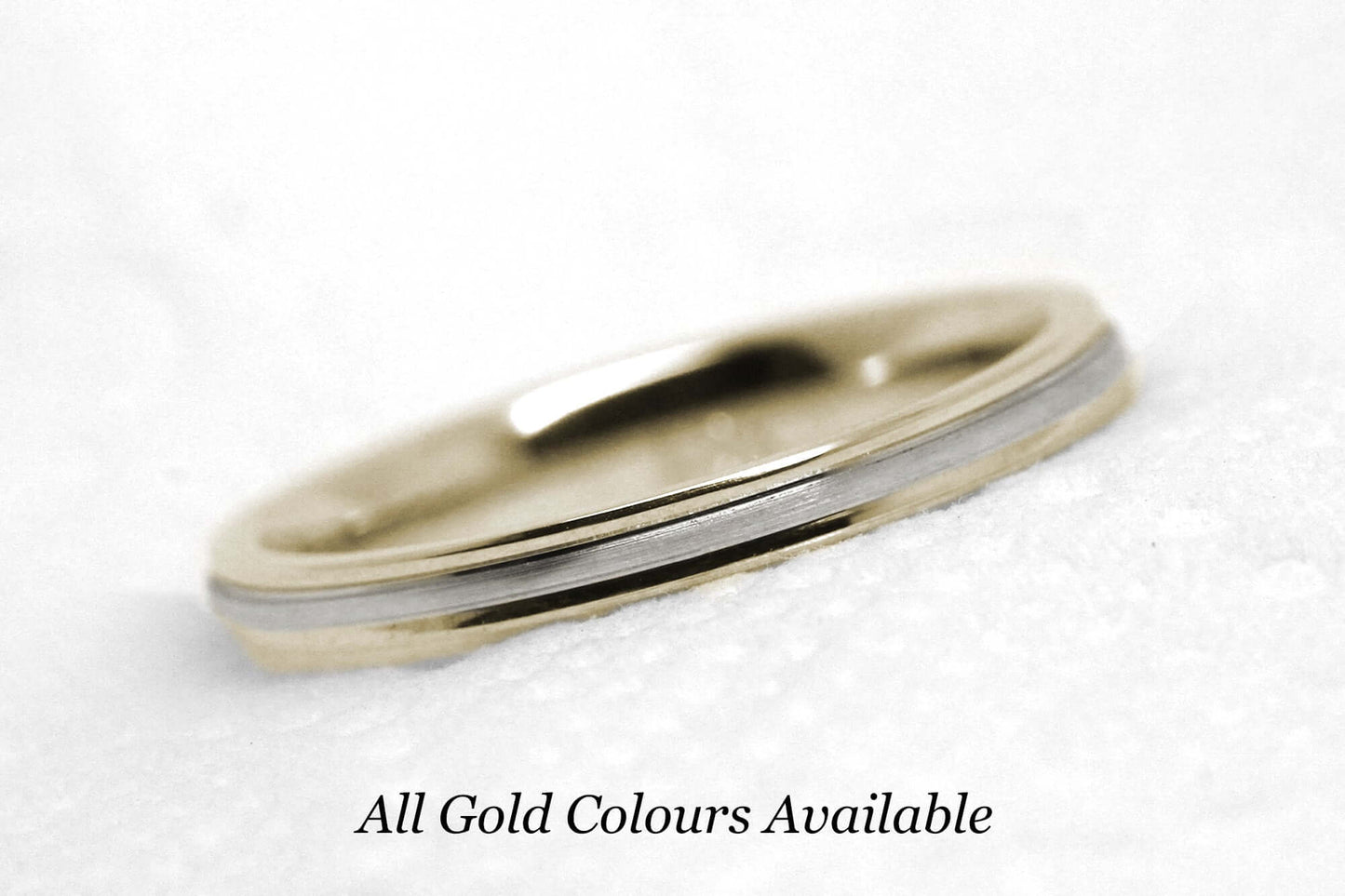 2mm Two Tone Gold Women's Wedding Band 10K 14K 18K | 2mm Solid Gold Wedding Band for Women. Classic Satin finish with Polished edges gives this gold ring an elegant and classic look.
