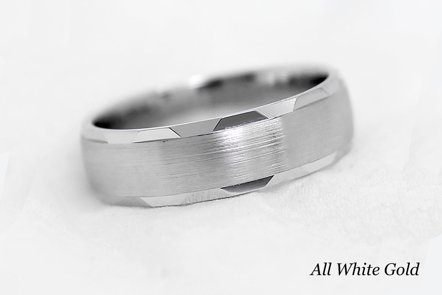 6mm Gold Faceted Stepped Brushed Wedding Band for Men and Women | 6170