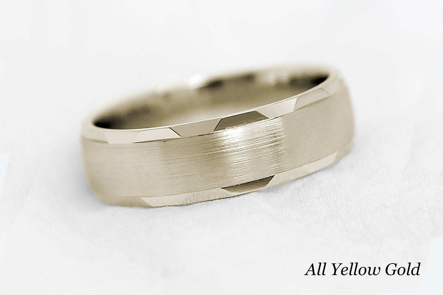 6mm Gold Faceted Stepped Brushed Wedding Band for Men and Women | 6170