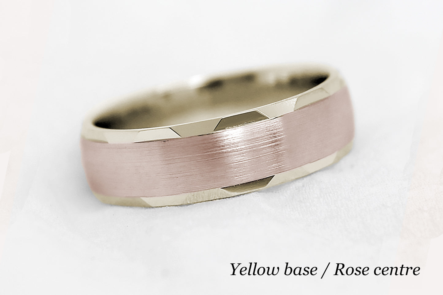 6mm Gold Faceted Stepped Brushed Wedding Band for Men and Women | 6170
