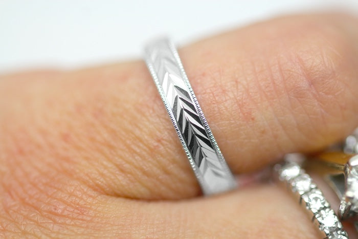 3mm 925 Sterling Silver Wedding Band for Women with Wheat Design Faceted | AT-6262