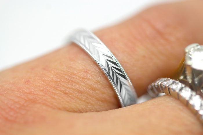 3mm 925 Sterling Silver Wedding Band for Women with Wheat Design Faceted | AT-6262
