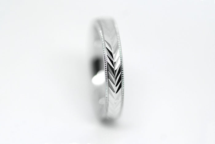 3mm 925 Sterling Silver Wedding Band for Women with Wheat Design Faceted | AT-6262