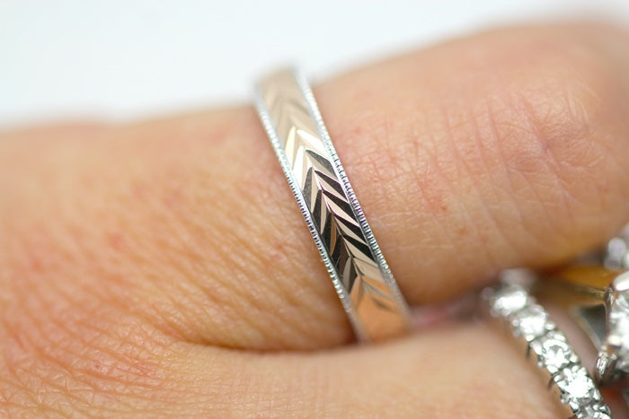 3mm Solid Gold Wedding Band for Women Wheat design Faceted | AT-6262