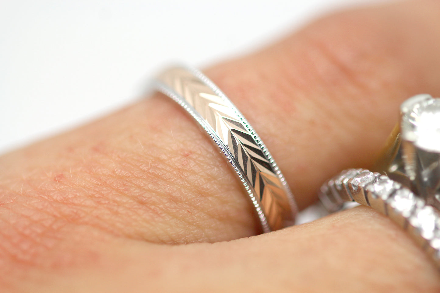3mm Solid Gold Wedding Band for Women Wheat design Faceted | AT-6262