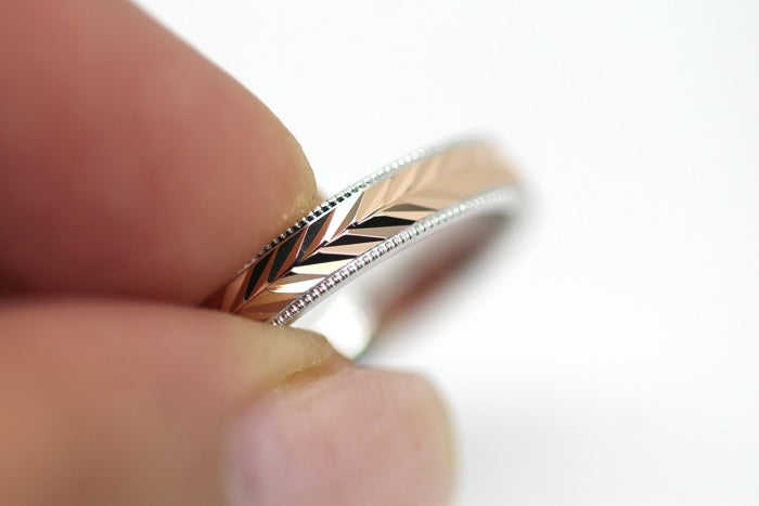 3mm Solid Gold Wedding Band for Women Wheat design Faceted | AT-6262