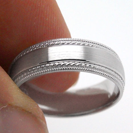 6mm 925 Silver Brushed Wedding Band for Men and Women with Double Milgrain | AT-6537