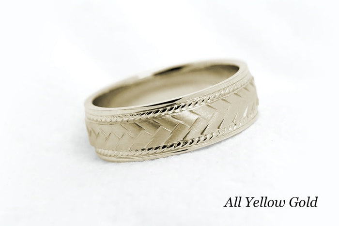 6mm Gold Braided Wedding Band for Men and Women with Twisted Milgrain | AT-6672
