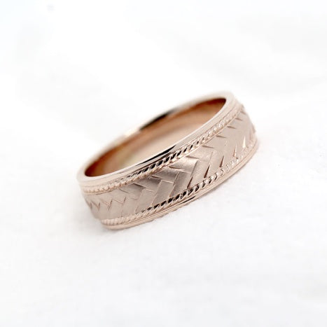 6mm Gold Braided Wedding Band for Men and Women with Twisted Milgrain | AT-6672