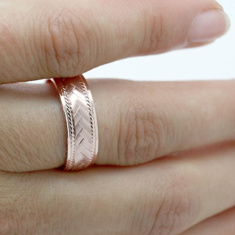 6mm Gold Braided Wedding Band for Men and Women with Twisted Milgrain | AT-6672