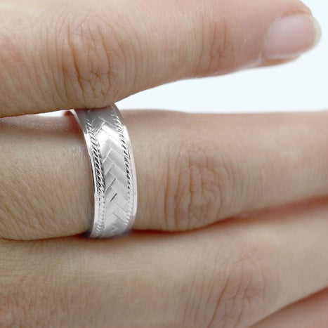 6mm 925 Silver Braided Flat Wedding Band for Men and Women with Milgrain | 6672