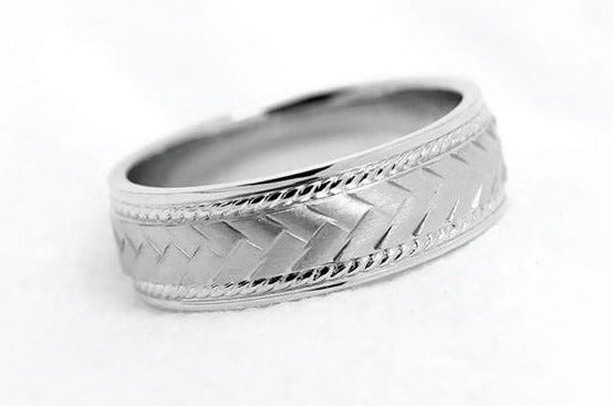 6mm 925 Silver Braided Flat Wedding Band for Men and Women with Milgrain | 6672