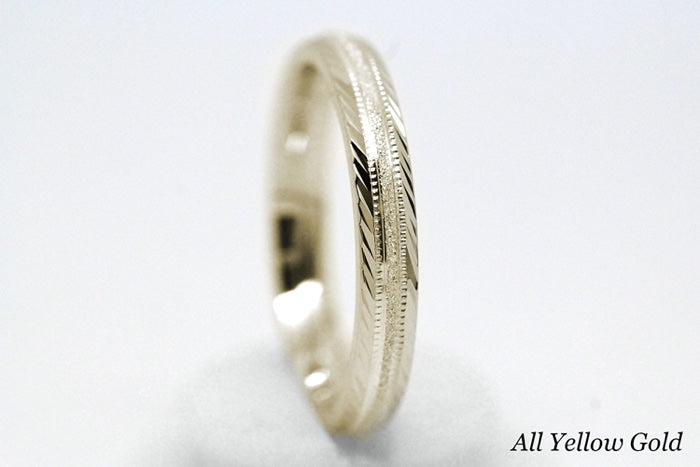 3mm Gold Wedding Band for Men and Women with Filigree Edge | T-6673