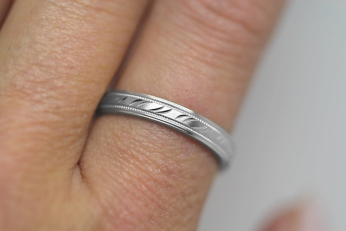 3mm Wedding Band with Filigree Moon Design for Women and Men in 925 Sterling Silver | AT-6693