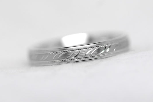 3mm Wedding Band with Filigree Moon Design for Women and Men in 925 Sterling Silver | AT-6693