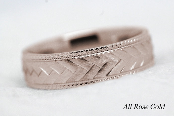 6mm Gold Braided Wedding Band for Men and Women with Milgrain | 6714