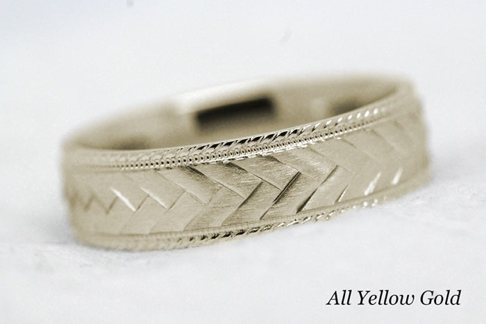 6mm Gold Braided Wedding Band for Men and Women with Milgrain | 6714