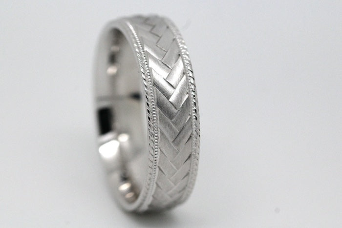 6mm 925 Silver Braided Flat Wedding Band for Men and Women with Milgrain | 6714