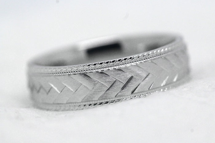 6mm 925 Silver Braided Flat Wedding Band for Men and Women with Milgrain | 6714