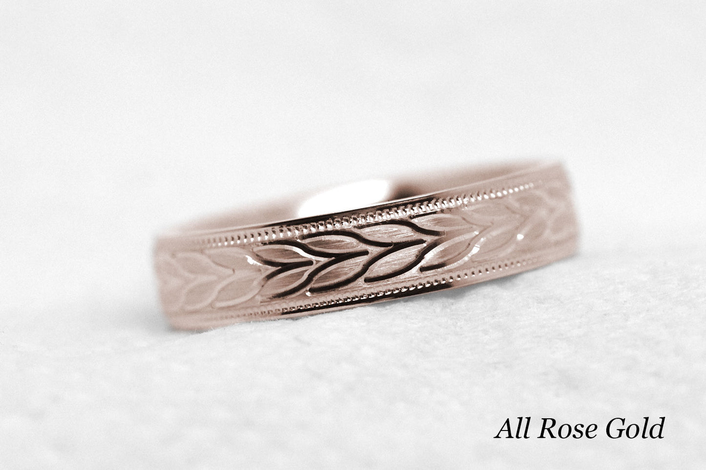 4mm Gold Wedding Band with Leafy Design for Men and Women | AT-6785