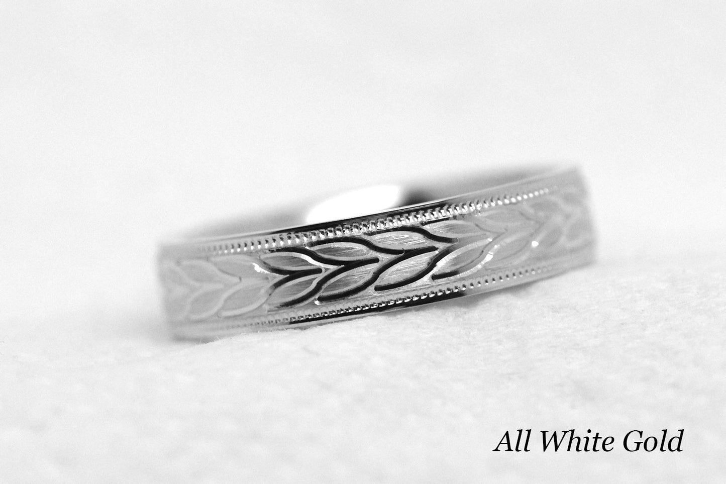 4mm Gold Wedding Band with Leafy Design for Men and Women | AT-6785