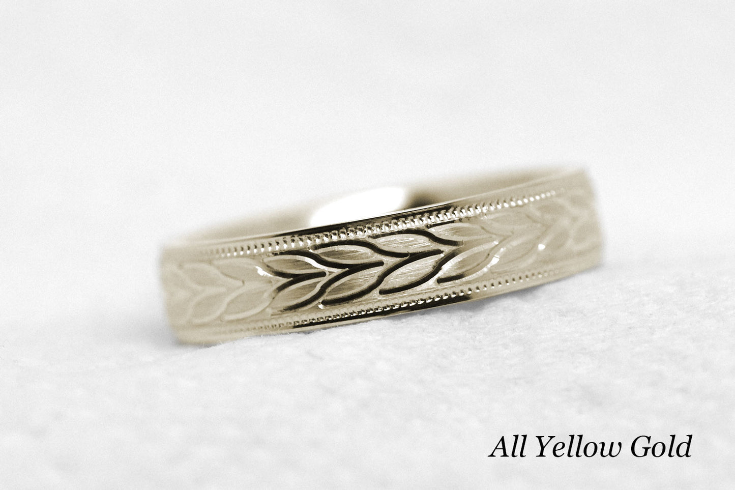 4mm Gold Wedding Band with Leafy Design for Men and Women | AT-6785