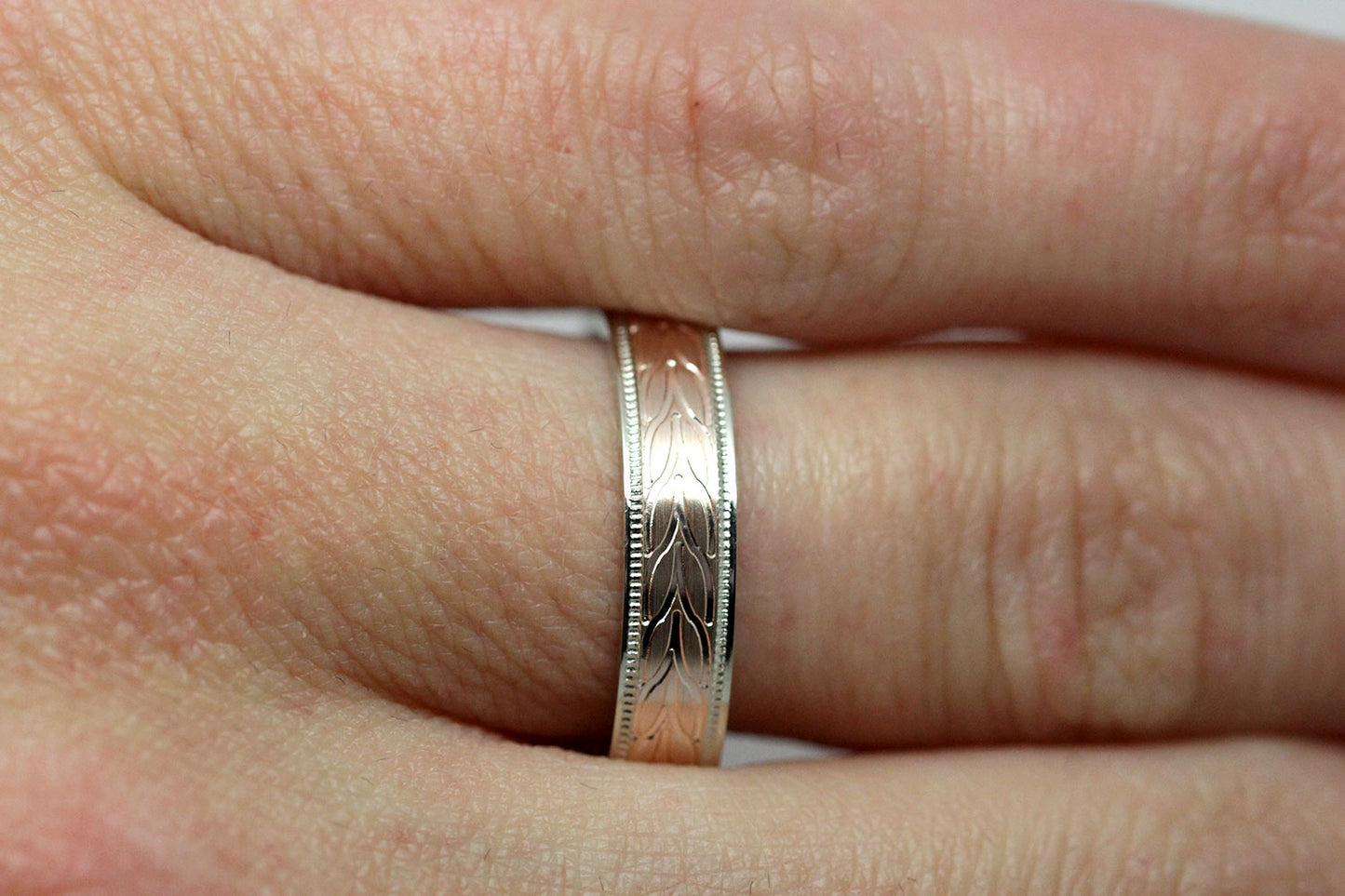 4mm Gold Wedding Band with Leafy Design for Men and Women | AT-6785