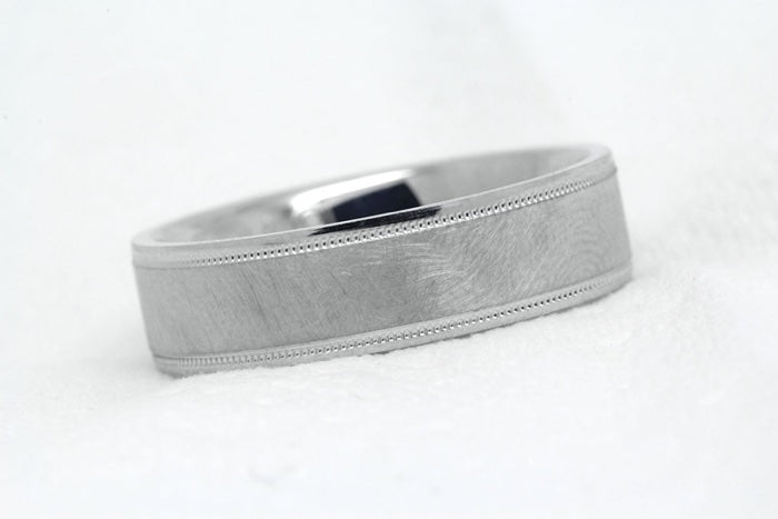 6mm 925 Silver Circular Brush Flat Wedding Band for Men and Women with Milgrain | 6786