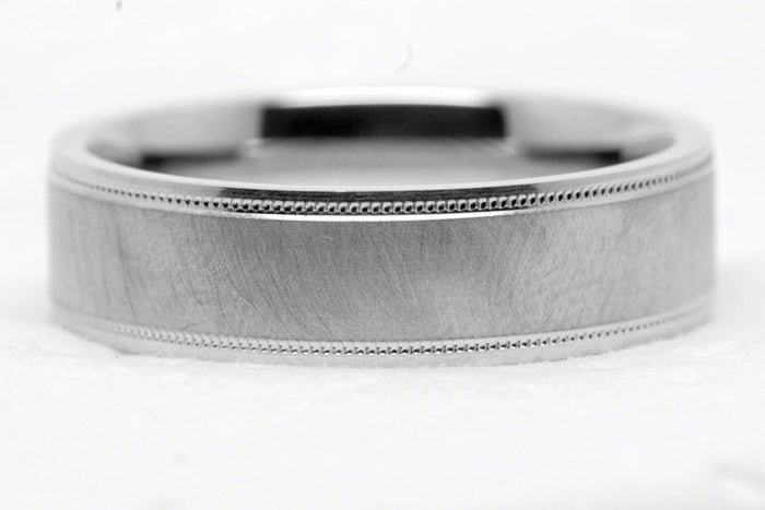 6mm 925 Silver Circular Brush Flat Wedding Band for Men and Women with Milgrain | 6786