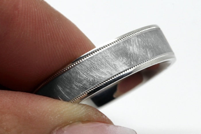 6mm 925 Silver Circular Brush Flat Wedding Band for Men and Women with Milgrain | 6786