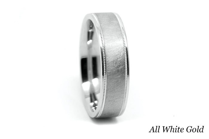 6mm Gold Ice Finish Flat Wedding Band for Men with Milgrain | 6786